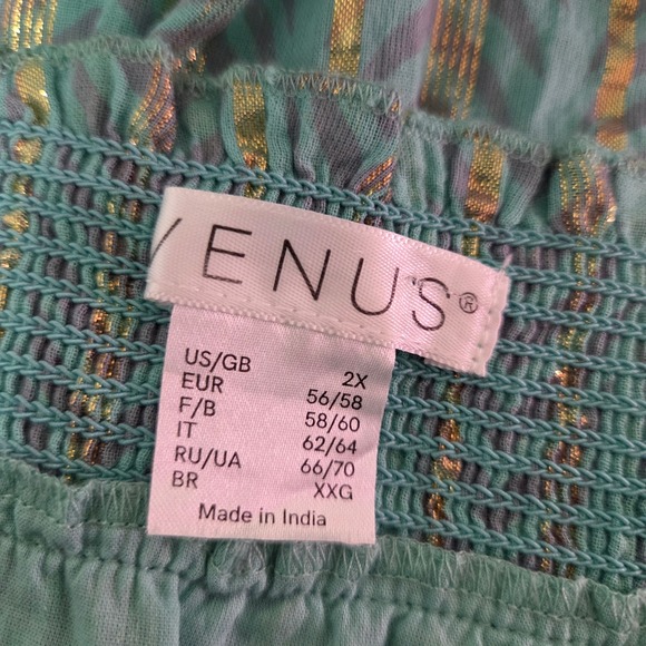 Venus Teal Gold Metallic Chevron Embroidered Strapless Tiered Maxi Dress 2X - Picture 8 of 9